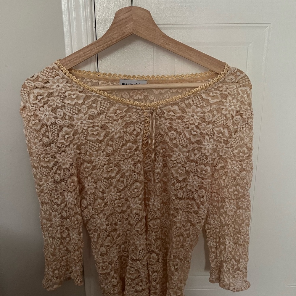 Beige Floral Lace Long Sleeve Top